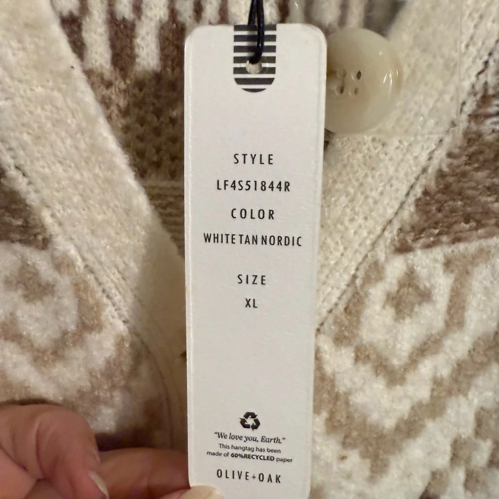 Olive & Oak Brown and Cream Geometric Sweater Dress With Belt, Sz XL - Picture 5 of 10